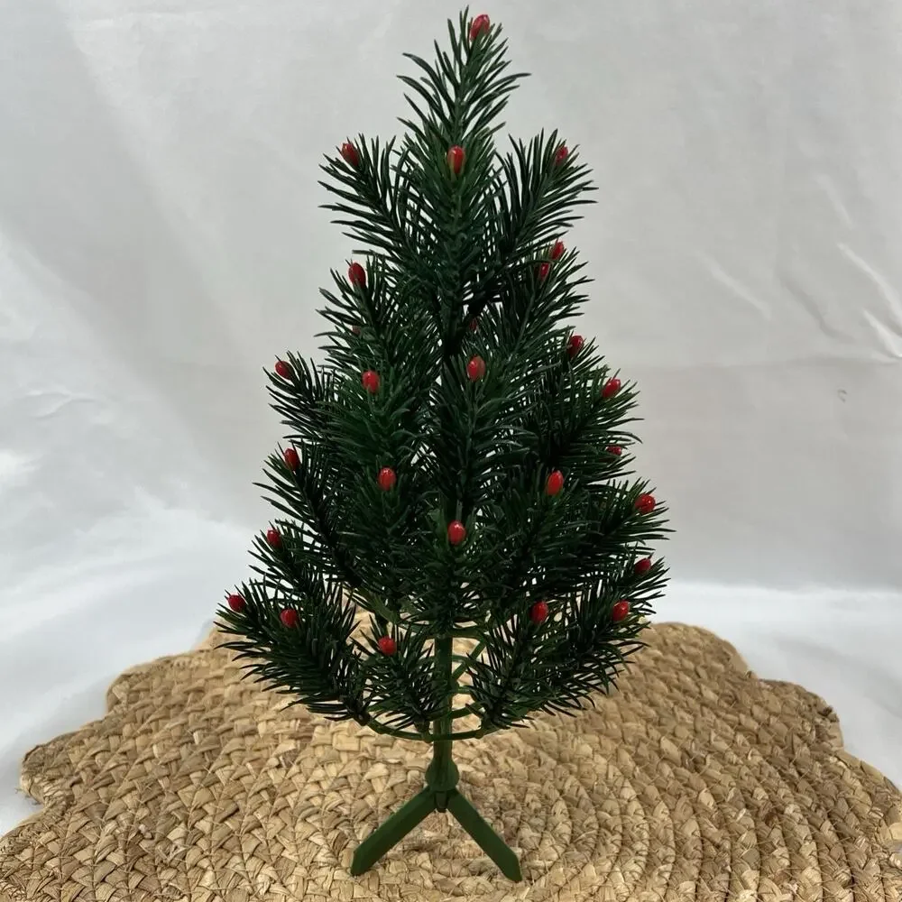 Vintage Mid Century Table Decoration SMALL Christmas Tree RED TIP BERRY 12” Mini